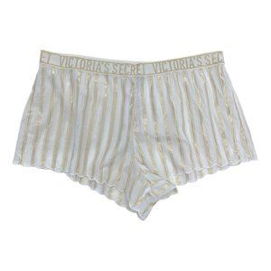 Victoria's Secret White with Gold Metallic Striped Sleep Lounge Short NWT Size L